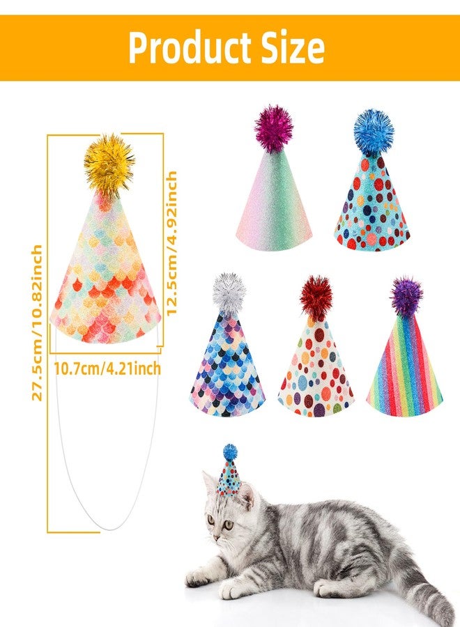 Asofelk 6 PCS Dog Birthday Party Hats/Cat & Mini Party Hats, Stuffed Animal Party Hat, Adjustable Headbands Multi-Color Birthday Hats for Kittens Rabbits Cat Dogs Small Animals - Image 2